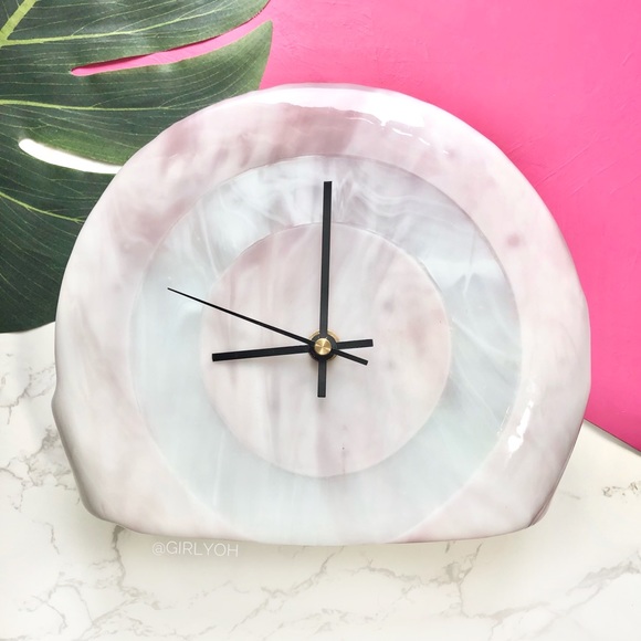 Vintage Other - Rose Quartz Agate Stone Mantel Desk Standing Clock
